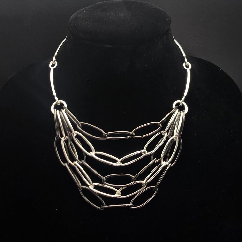 Premier Designs Silver Tone Black Chain Necklace Bib Layered NOS